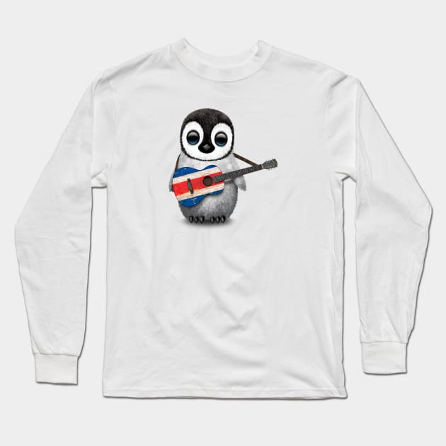 Baby Penguin Playing Costa Rican Flag Guitar Long Sleeve T-Shirt by jeffbartels